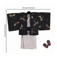 Doll Kimono Outfit Wide Sleeves Doll in Kimono Attire Outfit Wooden Sandals Toy Clothing