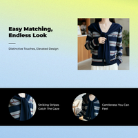 Women's Pullover Sweater Striped Knit, Fall, Navy
