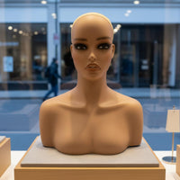 PVC Hairpiece Head with Shoulders Hairpiece Display Head Realistic Face Shape for Salon