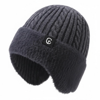 Winter Hat for Men, Knit, Ear Cover, Hiking, Navy