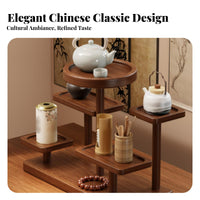 Oriental Design Solid Wood Bracelet Holder Stable Base Wooden Multi-Tier Display Stand Artisanal Look for Collectors, Study