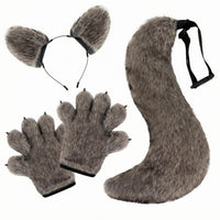 Wolf Cosplay Accessory Set Black Trim Wolf Ears Headband Set Strap Attachment for Cosplayers