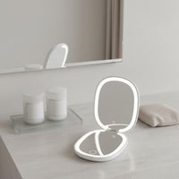 LED Pocket Mirror Foldable USB Rechargeable Makeup Mirror Dimmable Light