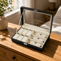 Watch Display Case 9-Compartment Watch Display Box Dust Resistant