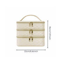 3-Layer Makeup Case Double Zipper Quilted Cosmetic Organizer for Business Trip