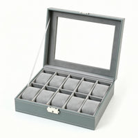 10 Slot Watch Box Transparent Lid Accessory Storage Stitched Detail
