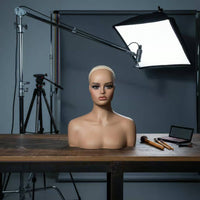 Hairpiece Display Head Natural Skin Tone Female Bust Mannequin for Photo