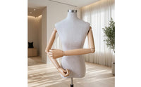 Mannequin Torso with Wooden Arms Linen Textured Mannequin Torso with Arms Stable Cloth Covered Dress Form for Boutique
