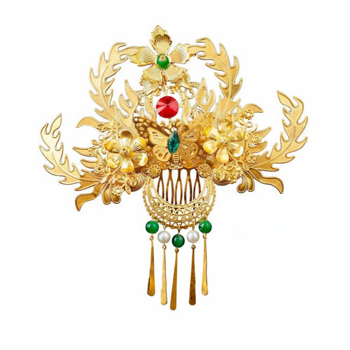 Traditional Chinese Attire Hair Adornment Handmade Traditional Chinese Attire Hair Crown Gilded Alloy Insert Comb Intricate