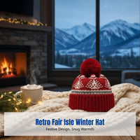 Winter Christmas Tassel Knitted Hat, Fair Isle knit cap, Windproof Pullover Cap, Unisex Festive Headwear