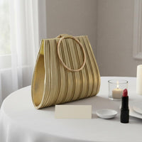 Pleated Evening Bag Compact Interior Circular Handle Clutch for Banquet