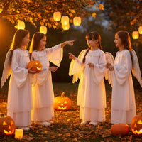 Celestial Costume with Feathered Appendages and Radiant Circlet Soft Material Kids Celestial Dress with Feathered Appendages And
