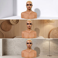 Mannequin Head with Shoulders Countertop Female Display Bust Long-Lasting