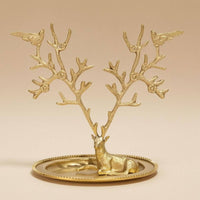 Deer Branching Jewelry Stand Ridged Rim Decor Piece Space-Saving