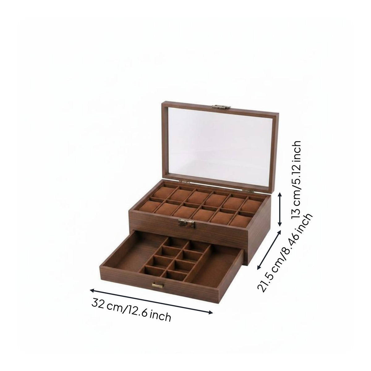 2-Layer Watch Box Drawer Design Display Case Metal Latch