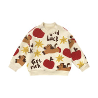 Unisex Kids Fleece Sweatshirt, Horse Year New Year Pullover, Thick Cartoon Top, Red Holiday Outfit