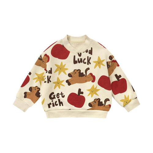 Unisex Kids Fleece Sweatshirt, Horse Year New Year Pullover, Thick Cartoon Top, Red Holiday Outfit