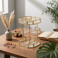 Vintage-Design Cosmetic Storage Organizer Gold-Toned Octagonal Makeup Organizer