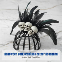 Halloween Skull Headband, Dark Feather Headpiece, Cosplay Victorian Performance Accessory