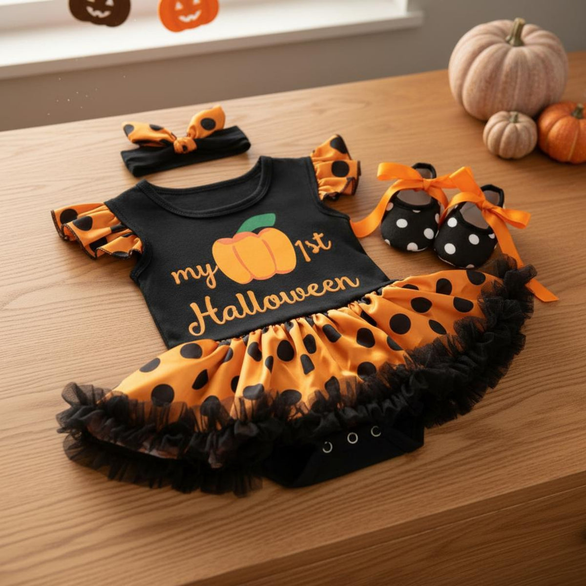 3 Pieces Flutter Sleeve Tutu Romper Skin-Friendly Material for Photoshoot