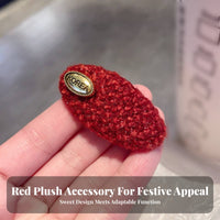 Red Plush Shark Hair Clip, Festive New Year Hair Grip, Soft Fabric, Updo, Bangs Holder for Women