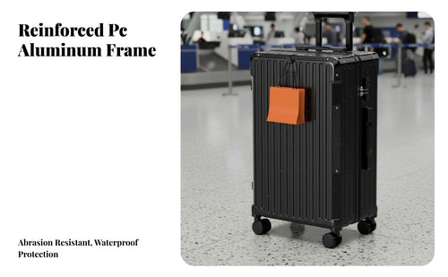 Aluminum Frame Ribbed Luggage Long-Lasting Suitcase Hard Shell Trolley Case Reinforced Corners for Travelers, Vacationers, Vacation, Vacations, Airports, Short Getaway Getaways
