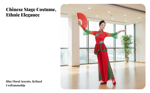 Chinese Folk Dance in Fit Embroidered Design Chinese Folk Dance Costume Performance Wear Gradient Color Sleeves