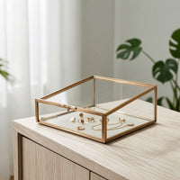 Jewelry Box with Glass Panels Gold-Tone Jewelry Display Case Elegant for Dresser