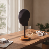 Mannequin Head with Wooden Base Countertop Head Mannequin Sturdy Hat Display Stand for Boutique Owners, Milliners