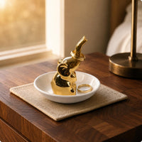 Ceramic Elephant Band Dish Glossy Finish Decorative Accessory Tray Good Luck