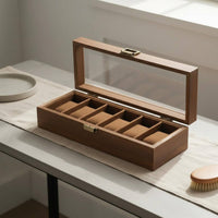 Watch and Jewelry Display Case Soft Luxe Textile Lining Watch Display Box Wooden Jewelry Organizer Rust-Resistant Hardware
