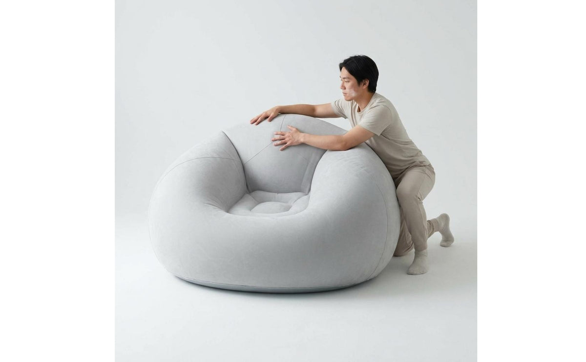Long-Fleece Flocked Inflatable Sofa White Lounging Inflatable Sofa Padded Air Couch PVC Base