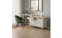 Vintage French Design Extendable Dressing Table Large Storage Capacity Retractable Makeup Table with Chest Multi-Functional Solid Wood Vanity Desk 3 Color Adjustable LED Light for Small Spaces