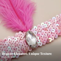 Glitter Feather Headpiece Crystal Accent Feather Headband 1920s Jazz-Age Headband Elastic Fit Headdress Vintage Design for Women