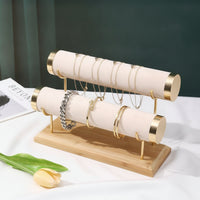 Bracelet Holder with Wooden Base Double-Row Jewelry Display Stand Jewelry Display Holder Multi-Functional Organizer Countertop