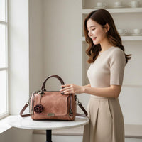 Flower Charm Handbag Vintage Crossbody Purse Zipper Closure Fashion Accessory