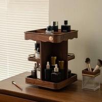 Rotating Wooden Makeup Organizer Large Capacity Walnut Scent Holder Stand Nordic Design Household Storage for Dresser Top