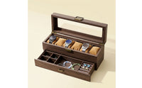 Watch Display Case with Glass Lid Vintage Watch Box with Drawer Clear