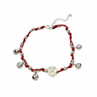 Boho Red String Bracelet, Handmade Lotus Chime Anklet, Lucky Charm Jewelry for Women & Men