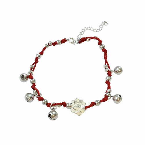 Boho Red String Bracelet, Handmade Lotus Chime Anklet, Lucky Charm Jewelry for Women & Men