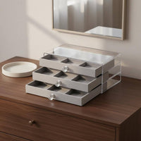Stackable Jewelry Box Dustproof Clear Top Jewelry Case Knobs Household Storage for Women, Dresser