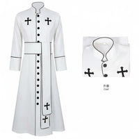 Cross Print Priest Robe Includes Matching Belt Long Sleeve Priest Cassock Contrast Trim Medieval Cleric Uniform for Stage Performance