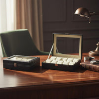 Leather Watch Storage Box Individual Compartments Watch Collector Case Men's Jewelry Organizer Metal Clasp Removable Pillows