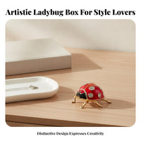 Keepsake Case Red Enamel Ladybug Box Collectible Gold Trim