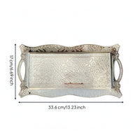 Metal Tray with Handles Openwork Rectangular Silver Tray Decorative