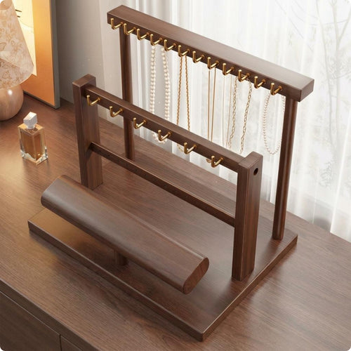 Wood Jewelry Display Rack Desktop 2 Tier T-Shaped Bar Display Wooden