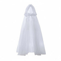 Tulle Cape with Train Multi-Layered Transparent Mesh Poncho Tie-Neck Closure