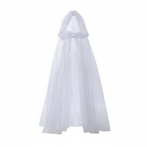 Tulle Cape with Train Multi-Layered Transparent Mesh Poncho Tie-Neck Closure