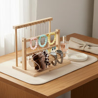 Wooden Jewelry Display Rack Solid Wood & Metal Construction Wooden Jewelry Stand