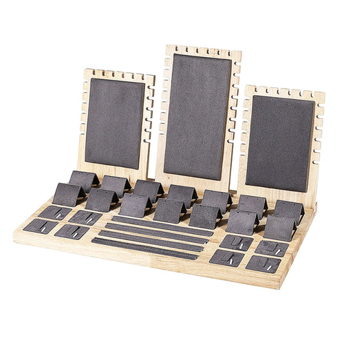 Band and Earring Display Stand Sloped Suede-Like Wood Jewelry Display Rack
